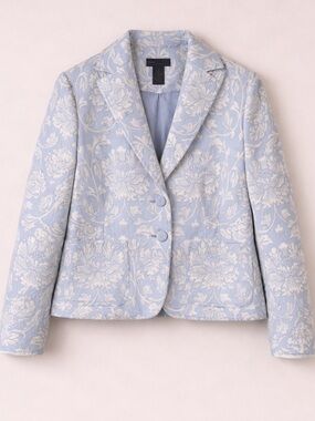 Grace Elements Floral Jacquard Blazer Jacket Size 4 NWT Blue White Opal Orchid